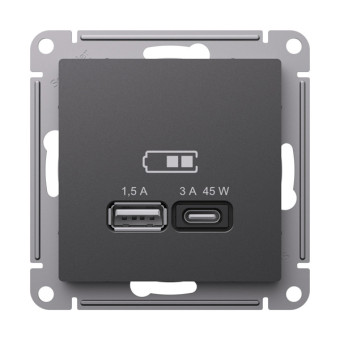 ATN001429 - AtlasDesign USB РОЗЕТКА A + тип-C 45Вт высокоскор.заряд. QC, PD, механизм, БАЗАЛЬТ ATN001429 - AtlasDesign USB РОЗЕТКА A + тип-C 45Вт высокоскор.заряд. QC, PD, механизм, БАЗАЛЬТ